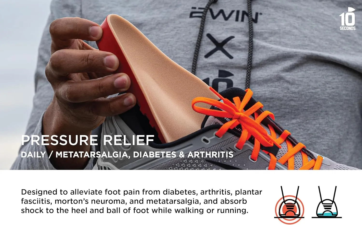 10 Seconds Pressure Relief 3030 with Metatarsal Pad – Ultra Cushioned - Medium Arch Support - Medium Arch Height, Trim to Fit, Molds to Foot Plastazote Memory Foam Topper (M 12)