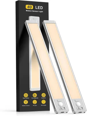 10inch Under Cabinet Lighting, 2 Pack Rechargeable Motion Sensor Light Indoor, 5 Levels Dimmable Magnetic Closet Lights, Wireless Under Counter Lights for Kitchen, Stairs