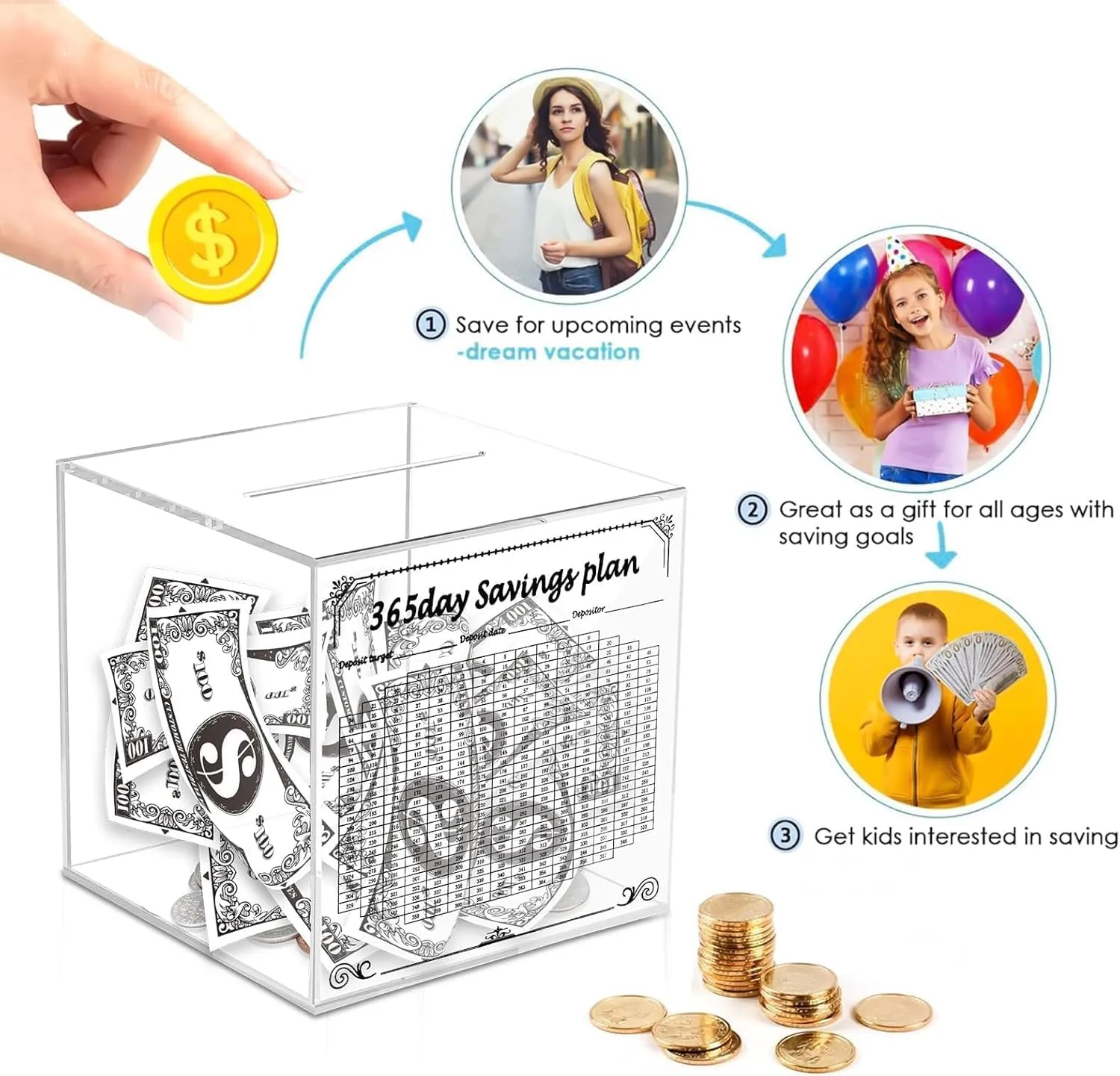 10k Smash Box for Money, Smashbox for Saving Money Box for Cash Saving, Transparent Large Unbreakable Piggy Bank, Acrylic Clear 10k Savings Challenge Smash Box, for Kids & Adults (Large)