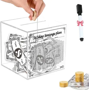 10k Smash Box for Money, Smashbox for Saving Money Box for Cash Saving, Transparent Large Unbreakable Piggy Bank, Acrylic Clear 10k Savings Challenge Smash Box, for Kids & Adults (Large)