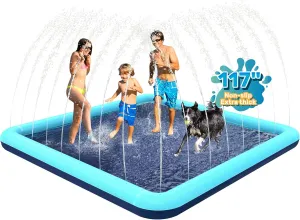 117'' Splash Pad for Dogs, Non-Slip Sprinkler for Kids, Square Splash Pad for Kids Ages 4-8, Splash Pads for Toddlers 1-3, Dog Sprinkler Shallow Pool, Outdoor Water Toys for Backyard, Teal