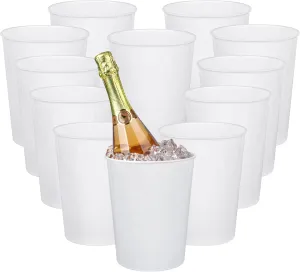 12 Pack Ice Buckets for Parties, Plastic Wine Cooler for Champagne, Beverage, Soda and Beer, Classic Wine Bottle Chiller for Wedding, Versatile Buckets as Vase, Flower Pot or Trash Bin, White