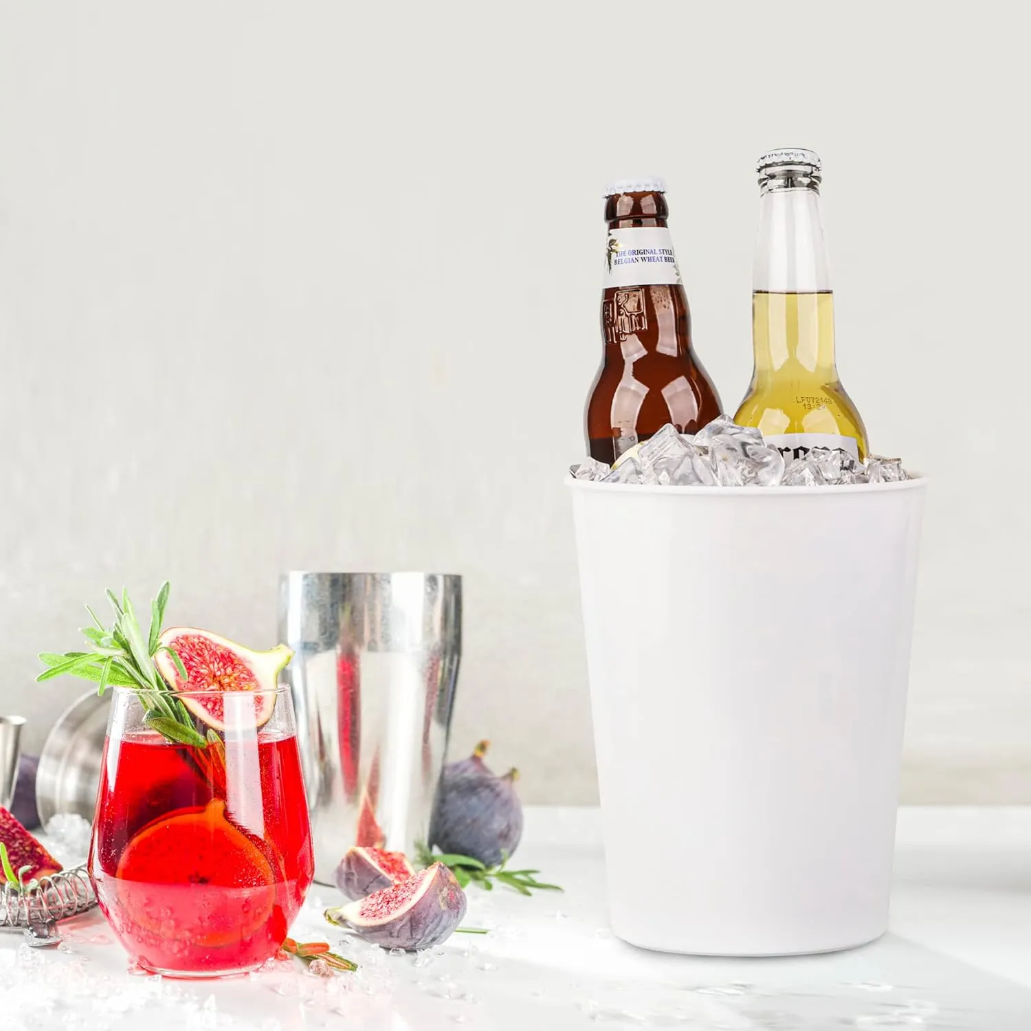 12 Pack Ice Buckets for Parties, Plastic Wine Cooler for Champagne, Beverage, Soda and Beer, Classic Wine Bottle Chiller for Wedding, Versatile Buckets as Vase, Flower Pot or Trash Bin, White