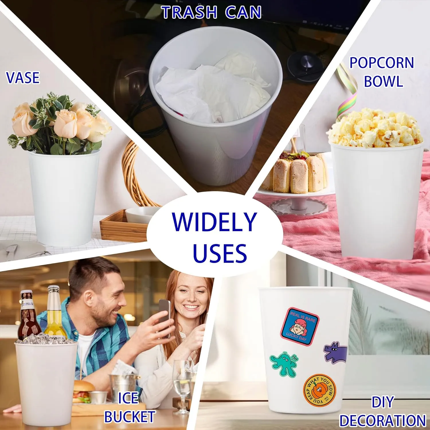 12 Pack Ice Buckets for Parties, Plastic Wine Cooler for Champagne, Beverage, Soda and Beer, Classic Wine Bottle Chiller for Wedding, Versatile Buckets as Vase, Flower Pot or Trash Bin, White