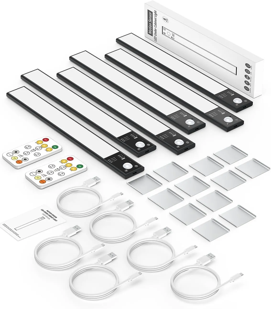 12" Ultra-Thin Under Cabinet Lighting Wireless, Aluminum Alloy Under Counter Lights for Kitchen, 3-Color-Temps Magnetic Closet Lights, Rechargeable Motion Sensor Light Indoor (6Pack, Black)
