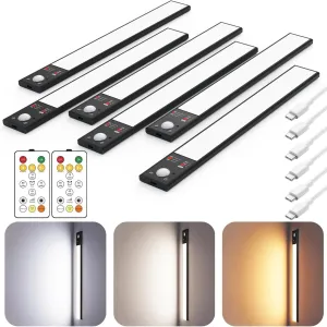 12" Ultra-Thin Under Cabinet Lighting Wireless, Aluminum Alloy Under Counter Lights for Kitchen, 3-Color-Temps Magnetic Closet Lights, Rechargeable Motion Sensor Light Indoor (6Pack, Black)