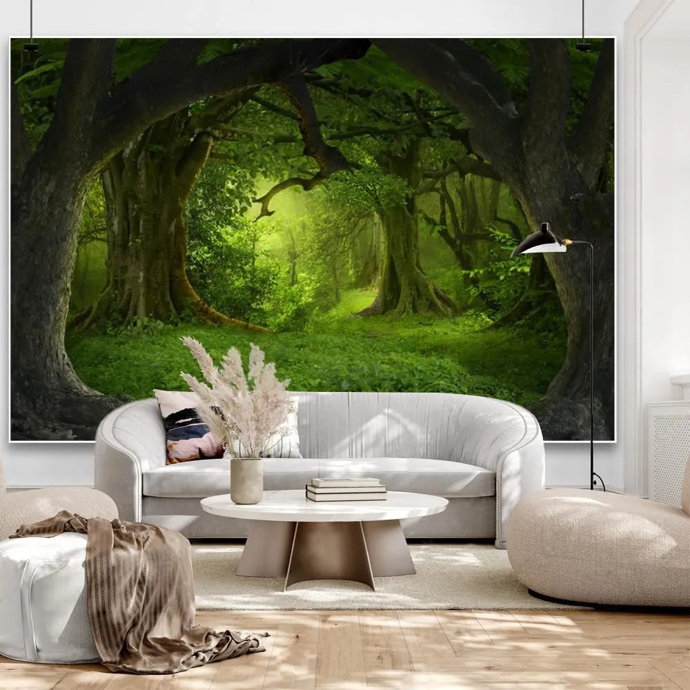 12x6ft Forest Backdrop Summer Tropical Jungle Enchanted Forests Plants Green Trees Nature Landscape Photography Background Camping Party Travel Explore Studio Photo Props Polyester