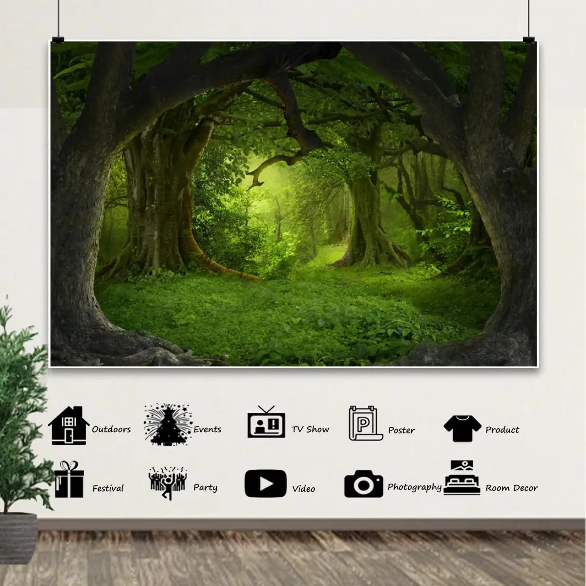 12x6ft Forest Backdrop Summer Tropical Jungle Enchanted Forests Plants Green Trees Nature Landscape Photography Background Camping Party Travel Explore Studio Photo Props Polyester