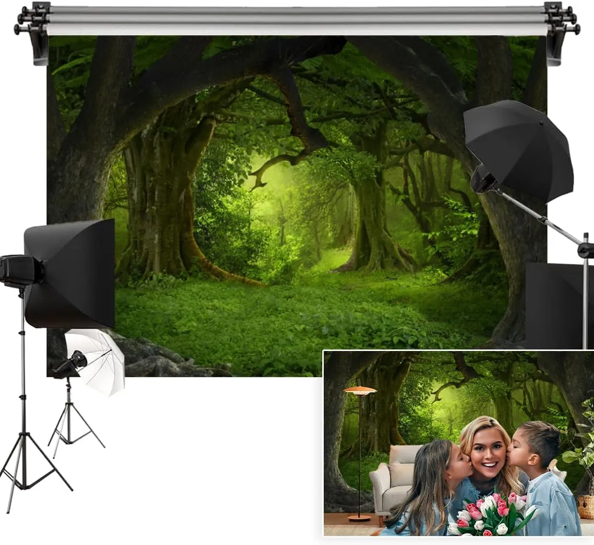 12x6ft Forest Backdrop Summer Tropical Jungle Enchanted Forests Plants Green Trees Nature Landscape Photography Background Camping Party Travel Explore Studio Photo Props Polyester
