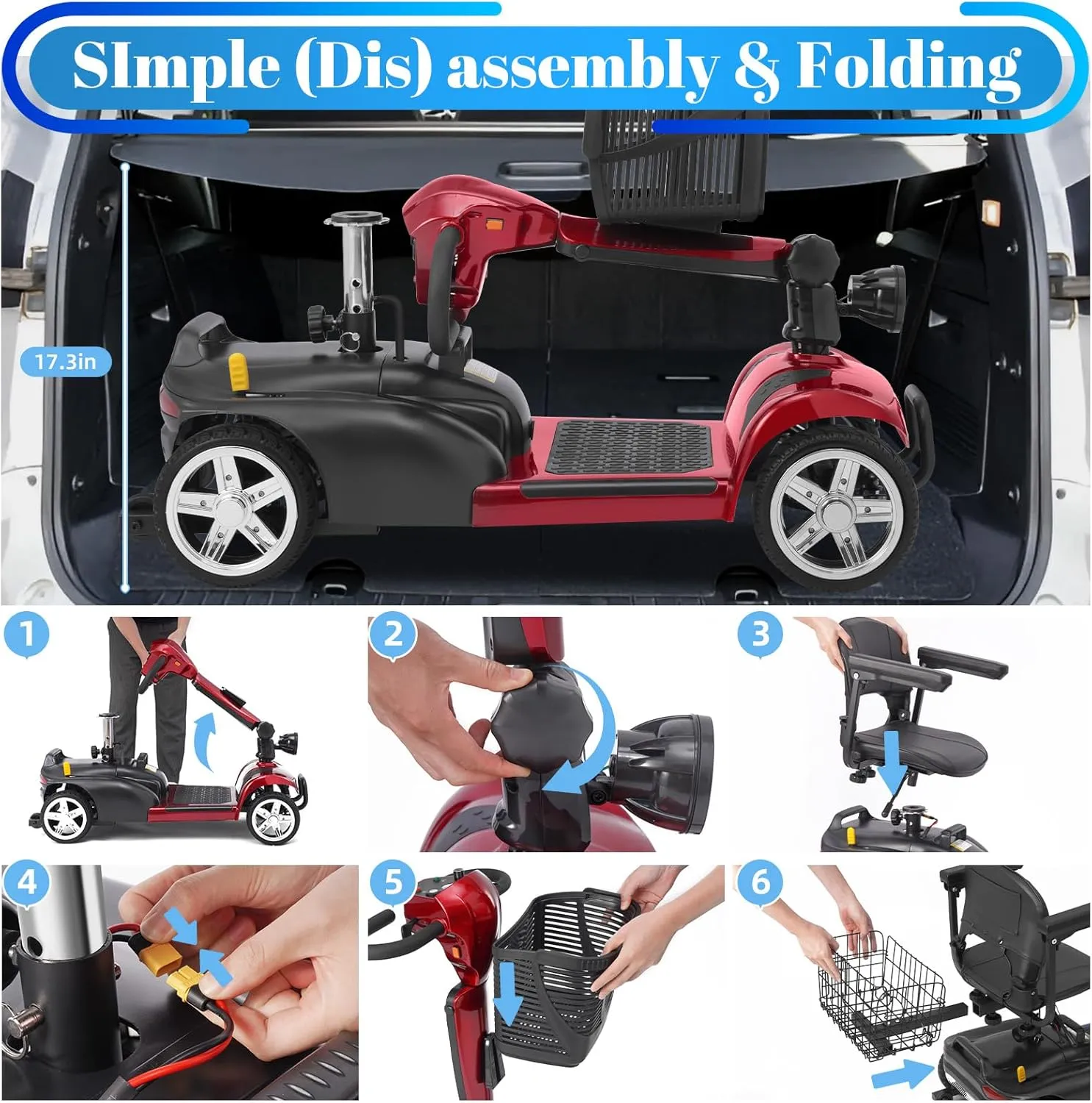15-45 Miles Ecomobi MS02 4 Wheels Mobility Scooter for Adults/Seniors, 350W Electric Wheelchair Device w/15Ah-25Ah Extended Battery, Dual Baskets, Compact Duty Mobile for Elderly(FSA/HSA Eligible)