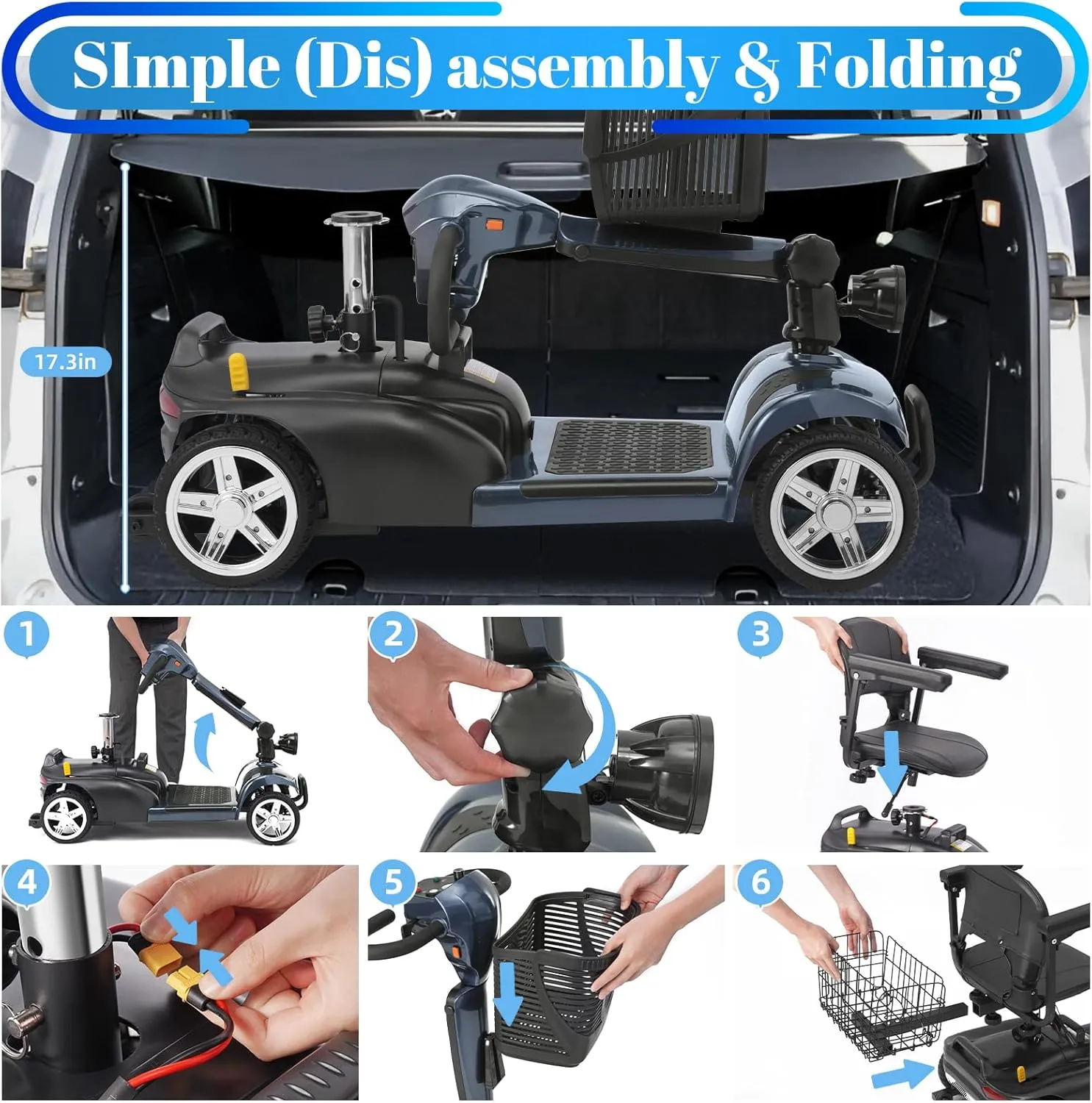 15-45 Miles Ecomobi MS02 4 Wheels Mobility Scooter for Adults/Seniors, 350W Electric Wheelchair Device w/15Ah-25Ah Extended Battery, Dual Baskets, Compact Duty Mobile for Elderly(FSA/HSA Eligible)