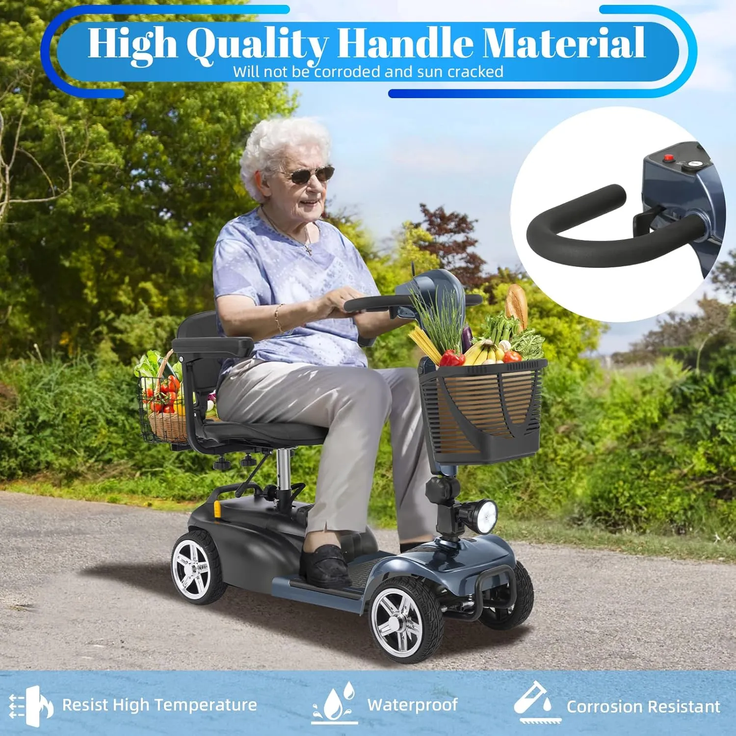 15-45 Miles Ecomobi MS02 4 Wheels Mobility Scooter for Adults/Seniors, 350W Electric Wheelchair Device w/15Ah-25Ah Extended Battery, Dual Baskets, Compact Duty Mobile for Elderly(FSA/HSA Eligible)