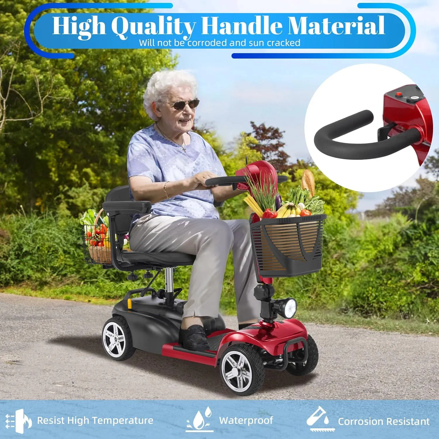 15-45 Miles Ecomobi MS02 4 Wheels Mobility Scooter for Adults/Seniors, 350W Electric Wheelchair Device w/15Ah-25Ah Extended Battery, Dual Baskets, Compact Duty Mobile for Elderly(FSA/HSA Eligible)
