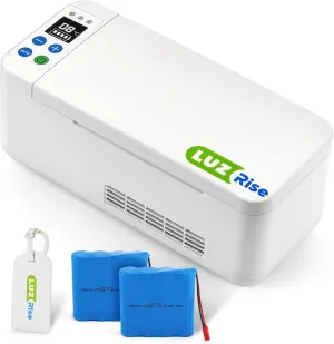 16H Insulin Cooler Travel Box 7.08 * 2.87 * 1.22’’ Capacity, 3-5 Pen Diabetic Medicine Portable Box, 35.6-68℉ Precise Temperature Control with Car Charger&USB (110V White, with 2 Battery)