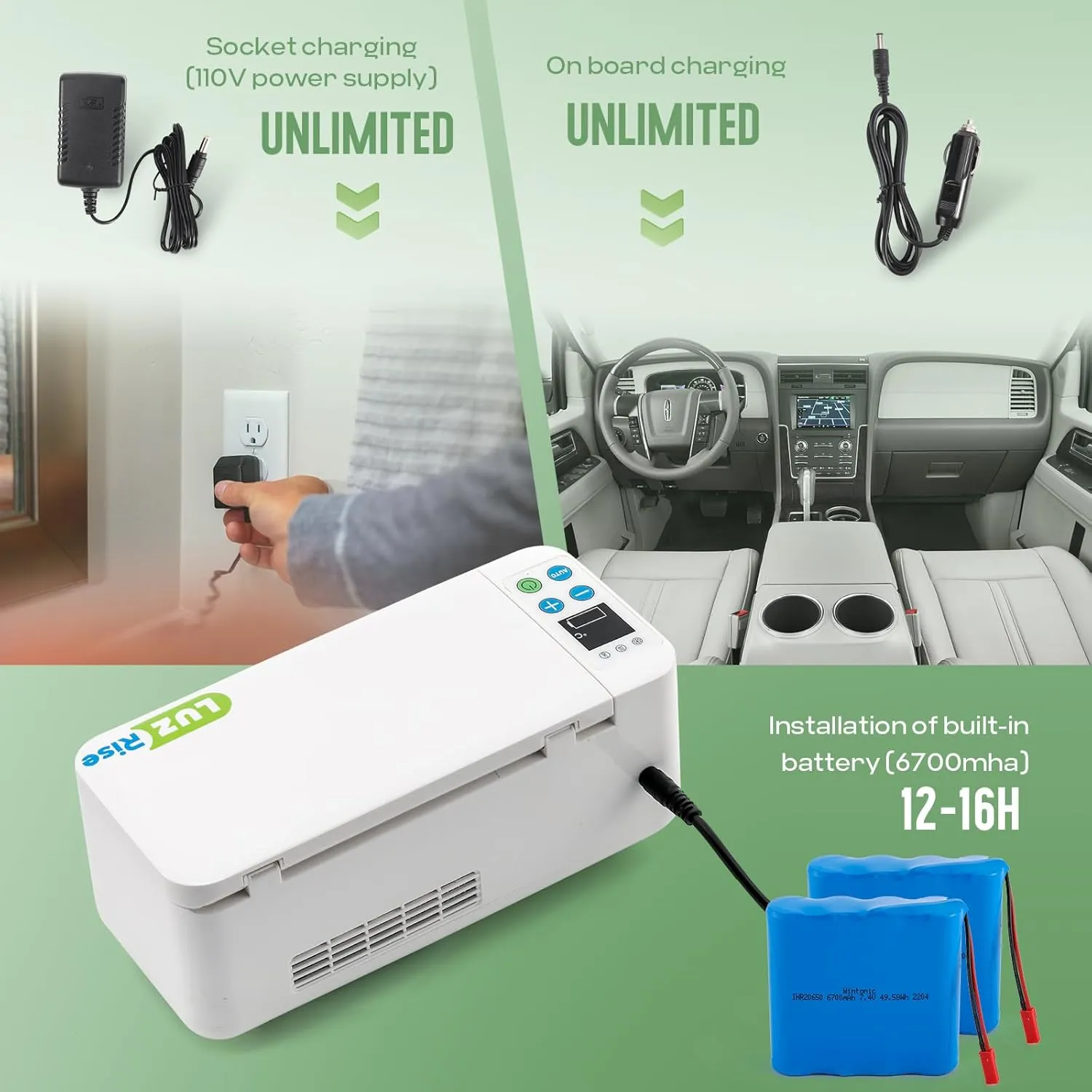 16H Insulin Cooler Travel Box 7.08 * 2.87 * 1.22’’ Capacity, 3-5 Pen Diabetic Medicine Portable Box, 35.6-68℉ Precise Temperature Control with Car Charger&USB (110V White, with 2 Battery)