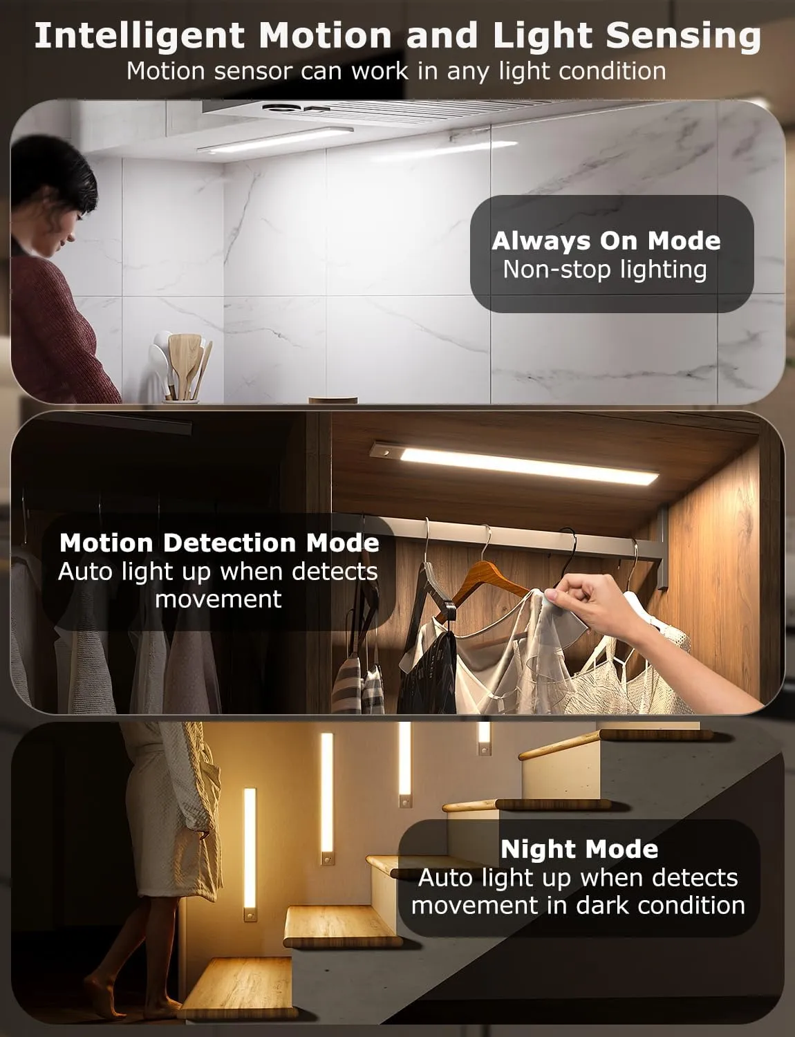 16" Ultra-Thin Under Cabinet Lighting Wireless, Aluminum Alloy Under Counter Lights for Kitchen, 3-Color-Temps Magnetic Closet Lights, Rechargeable Motion Sensor Light Indoor (4Pack, Silver)