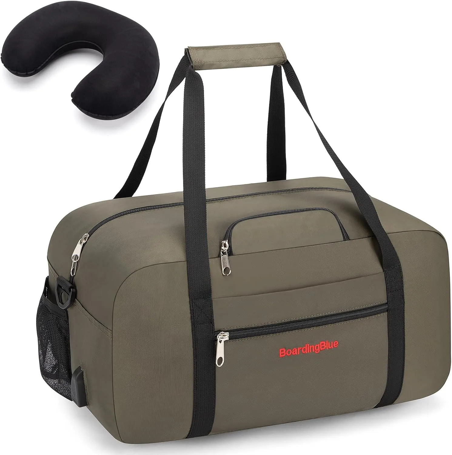 17x10x9 United Airline Personal Item Under Seat Duffel Bag With Free Pillow And USB Port (H Green)