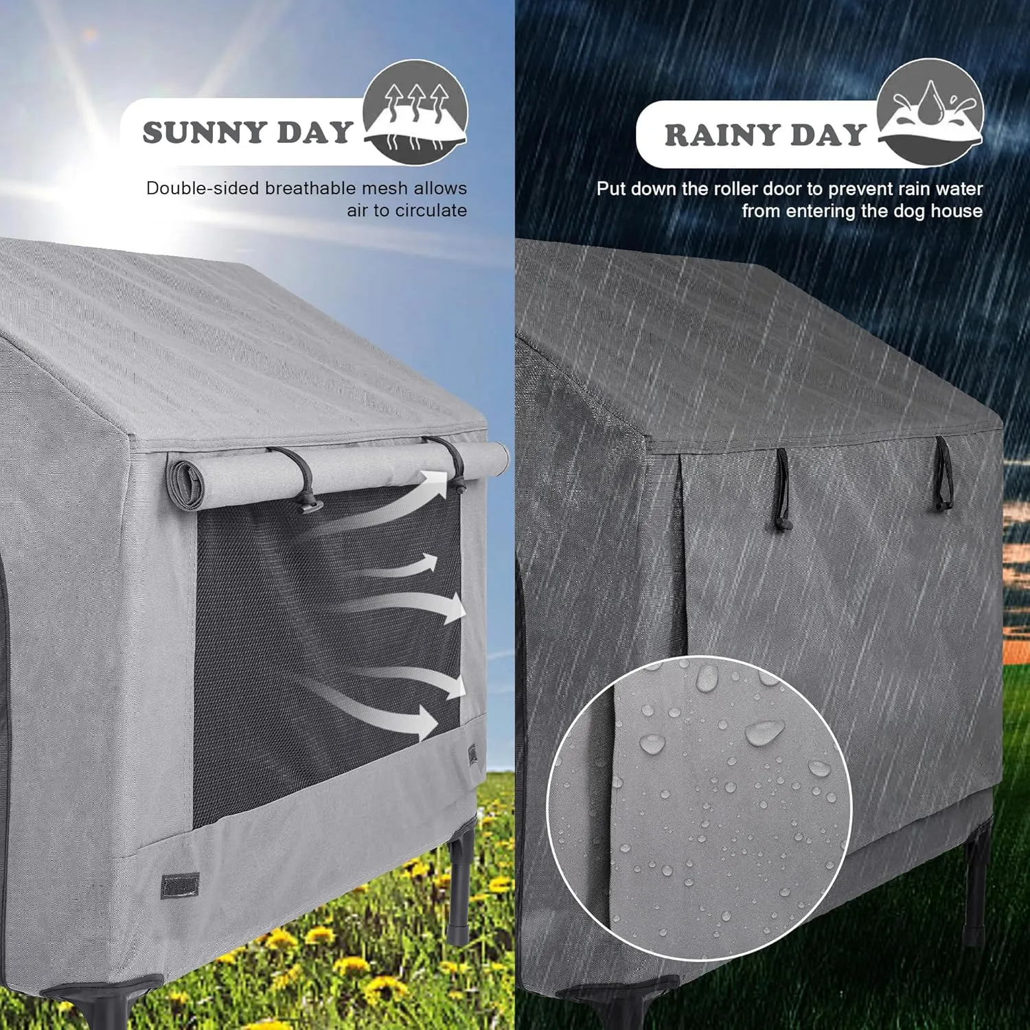 2 in 1 Dog House,Elevated Dog Bed with Removable Cover, Indoor & Outside Puppy Shelter Cot,Raised Dog Bed for Medium Dogs & Cats (Grey, Medium)