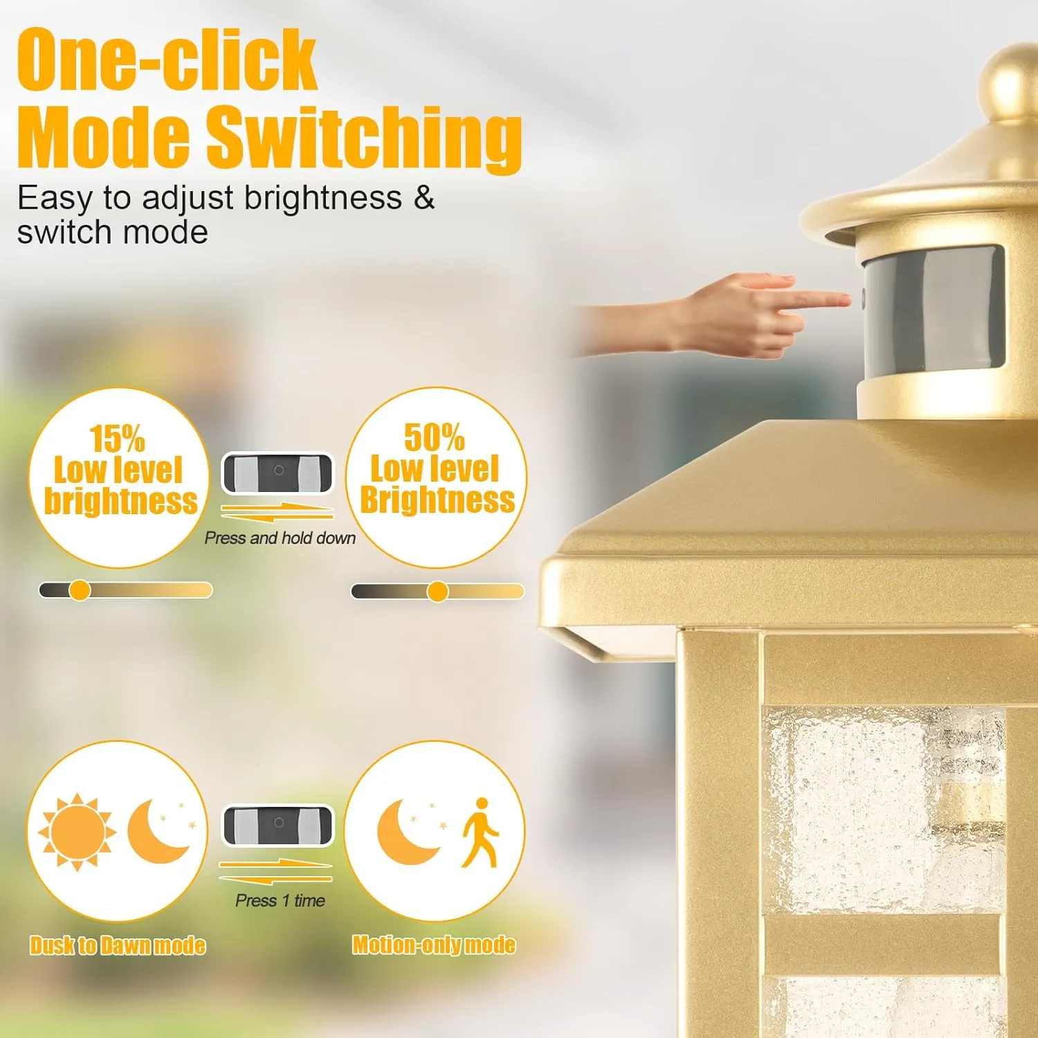 2-Pack Gold Exterior Motion Wall Sconces, Outdoor Waterproof Wall Light Fixtures Wall Mount, Dusk to Dawn Outside Lights for House with E26 Socket, Outside Lighting for Doorway, Garden, Home