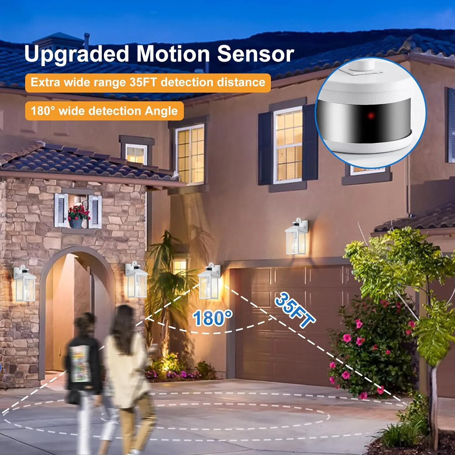 2 Pack Motion Sensor Outdoor Lights Wall Mount Dusk to Dawn Outdoor White Exterior Light Fixtures Waterproof Porch Light 3 Lighting Modes Outside Wall Lights for House