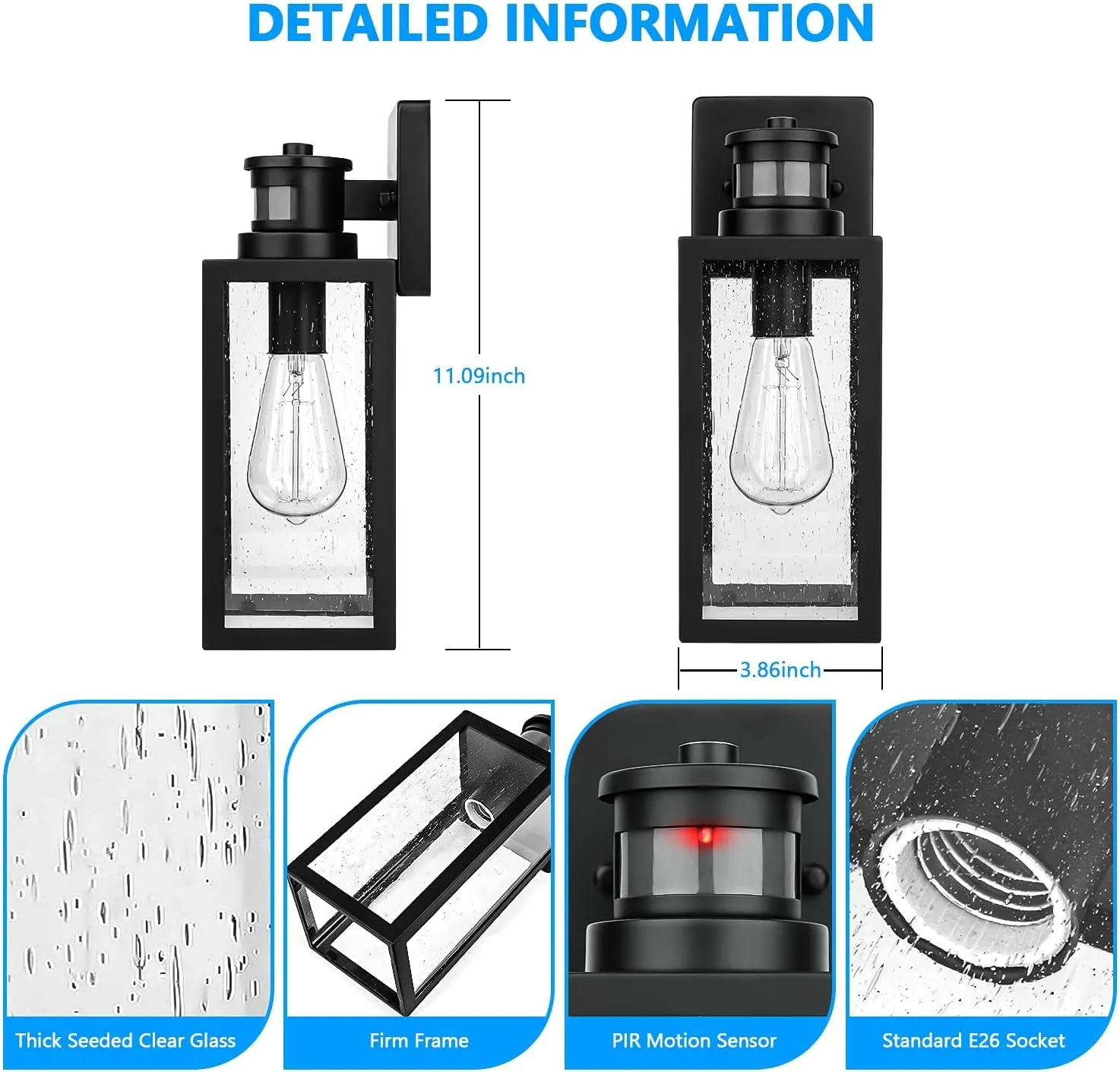 2-Pack Motion Sensor Outdoor Wall Lanterns, Upgrade Dusk to Dawn Exterior Wall Sconces, Waterproof Porch Light Fixtures Outside Lights for House Entryway Doorway Garage, PIR Motion Activated