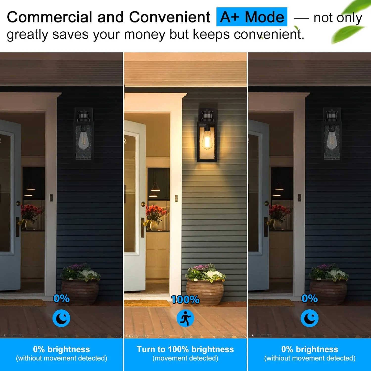 2-Pack Motion Sensor Outdoor Wall Lanterns, Upgrade Dusk to Dawn Exterior Wall Sconces, Waterproof Porch Light Fixtures Outside Lights for House Entryway Doorway Garage, PIR Motion Activated