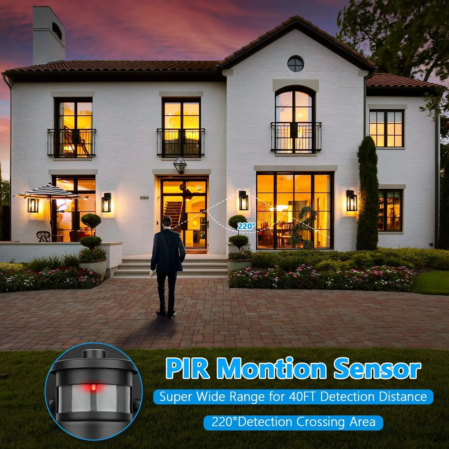 2-Pack Motion Sensor Outdoor Wall Lanterns, Upgrade Dusk to Dawn Exterior Wall Sconces, Waterproof Porch Light Fixtures Outside Lights for House Entryway Doorway Garage, PIR Motion Activated