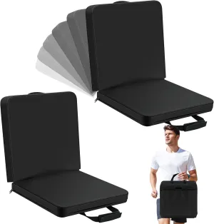 2 Pack Portable Stadium Seats with Back Support Black Bleacher Seats with Backs and Cushion Foldable Adjustable 6 Reclining Positions Folding Bleacher Seat with Shoulder Strap and Back Pocket