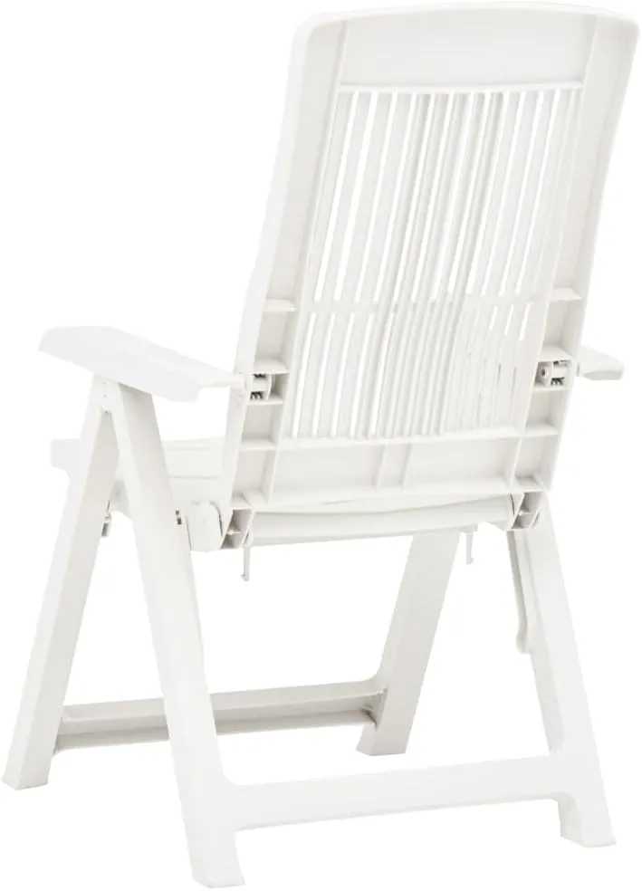 2-Pack White Plastic Reclining Patio Chairs with Adjustable Backrest, Foldable Outdoor Lounge Chairs for Poolside Sunbathing, Beach Camping and Backyard Relaxation