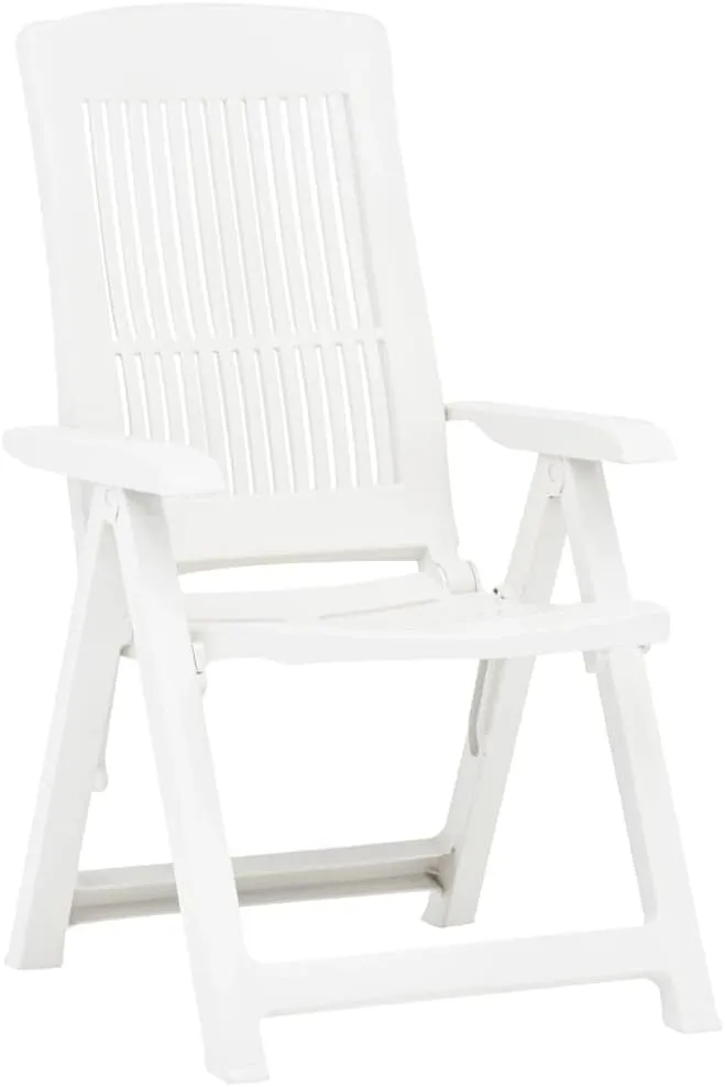 2-Pack White Plastic Reclining Patio Chairs with Adjustable Backrest, Foldable Outdoor Lounge Chairs for Poolside Sunbathing, Beach Camping and Backyard Relaxation