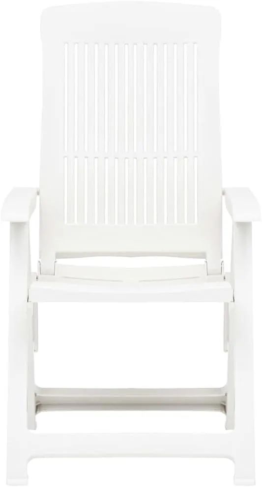 2-Pack White Plastic Reclining Patio Chairs with Adjustable Backrest, Foldable Outdoor Lounge Chairs for Poolside Sunbathing, Beach Camping and Backyard Relaxation