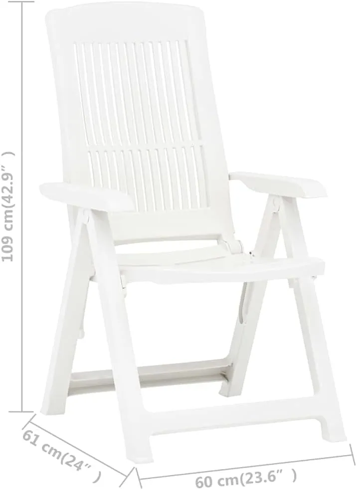 2-Pack White Plastic Reclining Patio Chairs with Adjustable Backrest, Foldable Outdoor Lounge Chairs for Poolside Sunbathing, Beach Camping and Backyard Relaxation