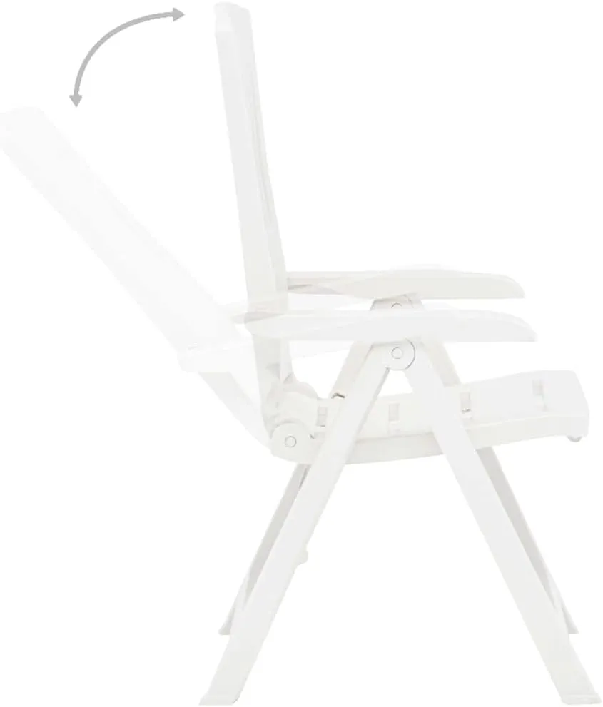 2-Pack White Plastic Reclining Patio Chairs with Adjustable Backrest, Foldable Outdoor Lounge Chairs for Poolside Sunbathing, Beach Camping and Backyard Relaxation