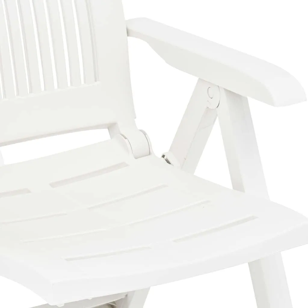 2-Pack White Plastic Reclining Patio Chairs with Adjustable Backrest, Foldable Outdoor Lounge Chairs for Poolside Sunbathing, Beach Camping and Backyard Relaxation