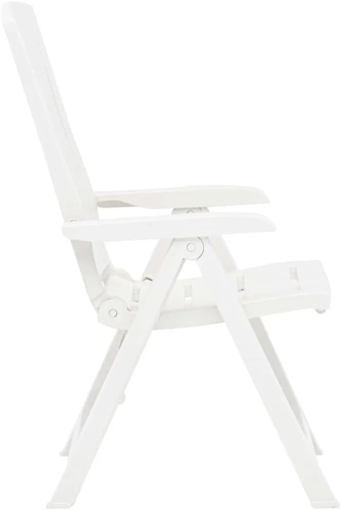 2-Pack White Plastic Reclining Patio Chairs with Adjustable Backrest, Foldable Outdoor Lounge Chairs for Poolside Sunbathing, Beach Camping and Backyard Relaxation
