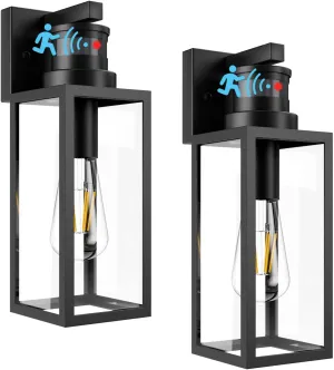 2 Packs Motion Sensor Outdoor Lights, Exterior Light Fixtures, Wall Lanterns, Porch Sconces Mounted Lighting With Glass, Modern Matte Black Sconce for Patio Front Door Entryway