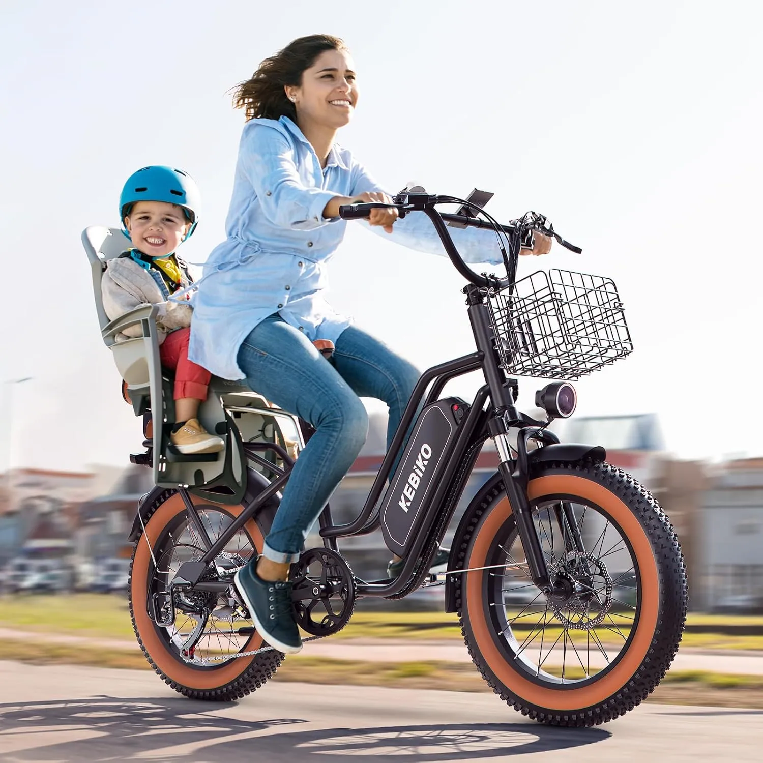 2 Seater Electric Bike, 48V 20AH(𝟗𝟔𝟎𝐖𝐇) Large Removable Battery, 𝟏𝟑𝟎𝟎𝐖 Peak Motor, 20"x 4.0" Fat Tire Ebike for Adults, 80 Miles Max,30 MPH, City Couple E Bike,with Folding Basket