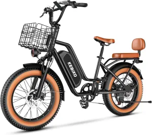 2 Seater Electric Bike, 48V 20AH(𝟗𝟔𝟎𝐖𝐇) Large Removable Battery, 𝟏𝟑𝟎𝟎𝐖 Peak Motor, 20"x 4.0" Fat Tire Ebike for Adults, 80 Miles Max,30 MPH, City Couple E Bike,with Folding Basket