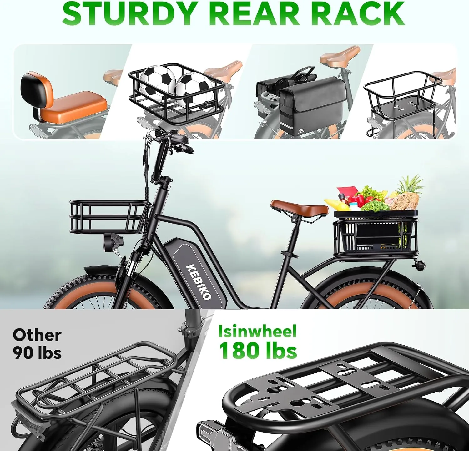 2 Seater Electric Bike, 48V 20AH(𝟗𝟔𝟎𝐖𝐇) Large Removable Battery, 𝟏𝟑𝟎𝟎𝐖 Peak Motor, 20"x 4.0" Fat Tire Ebike for Adults, 80 Miles Max,30 MPH, City Couple E Bike,with Folding Basket