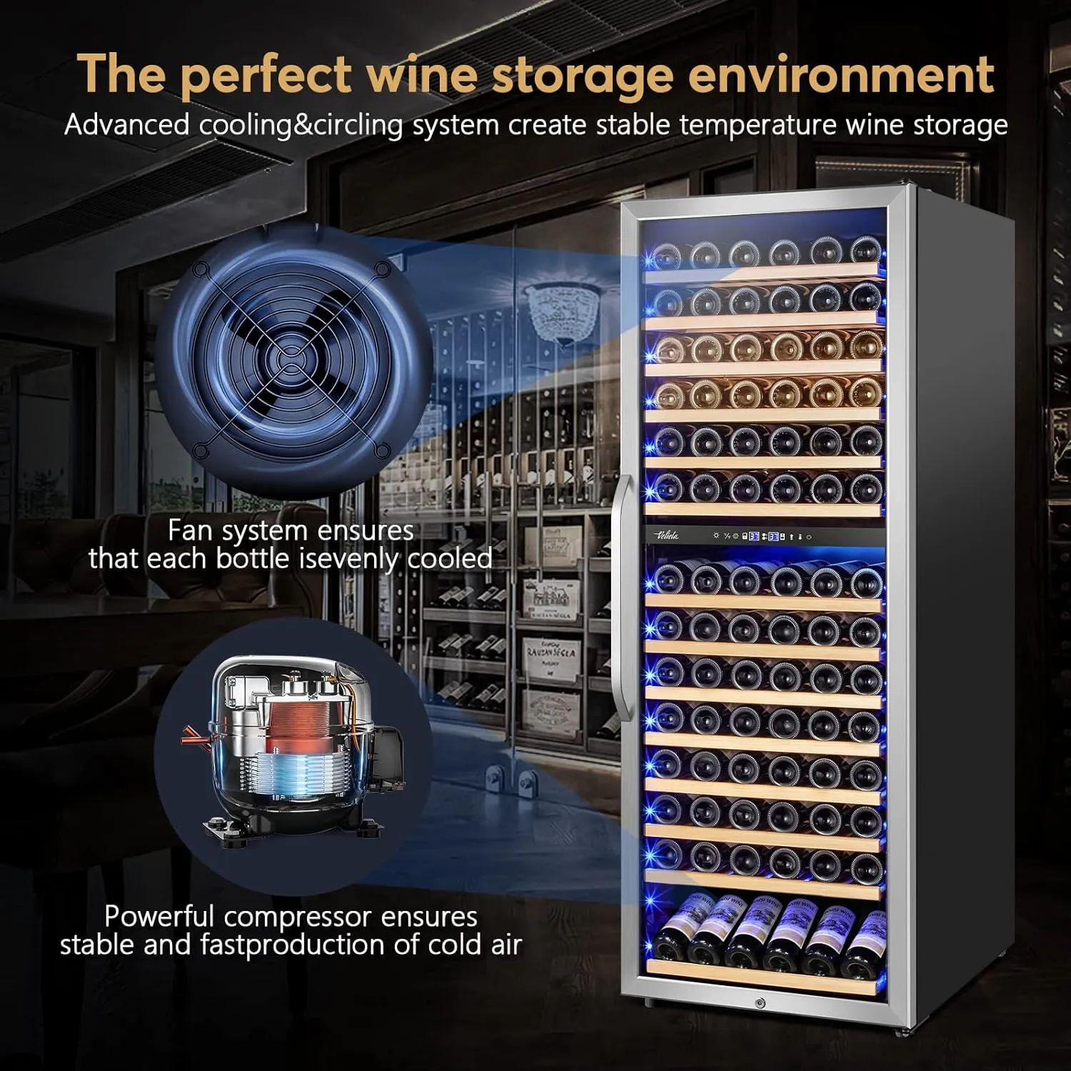 24 Inch Wine Cooler Fridge Dual Zone, Professional Large Capacity High Wine Refrigerator with Powerful Compressor, Quiet Operation and Elegant Design-KMHJ408D