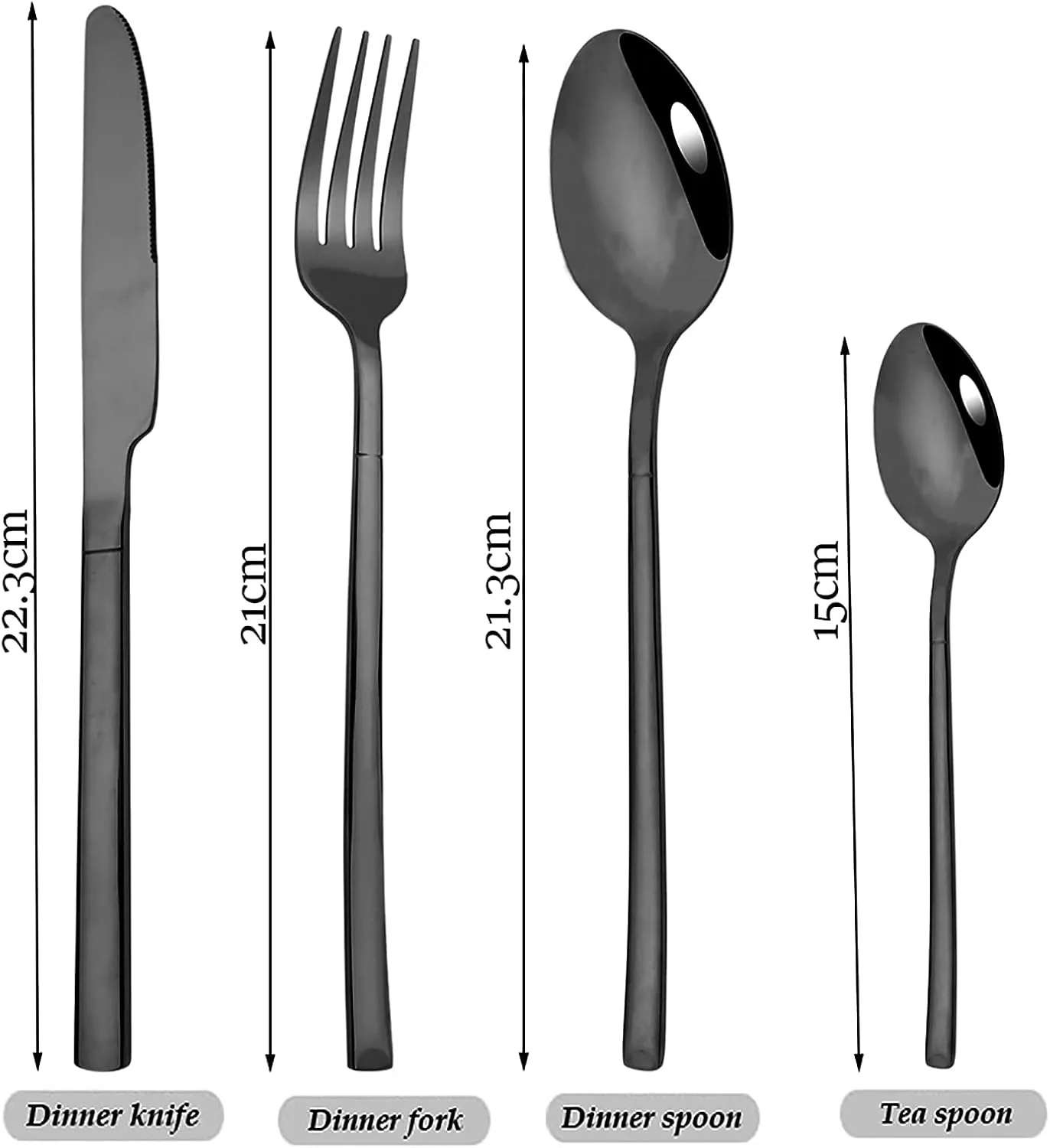 24-Piece Mirror Black Flatware Set, 18/0 Stainless Steel Cutlery Set Service for 6, Tableware Utensils Include Knife Fork Spoon and Teaspoon, Dishwasher Safe