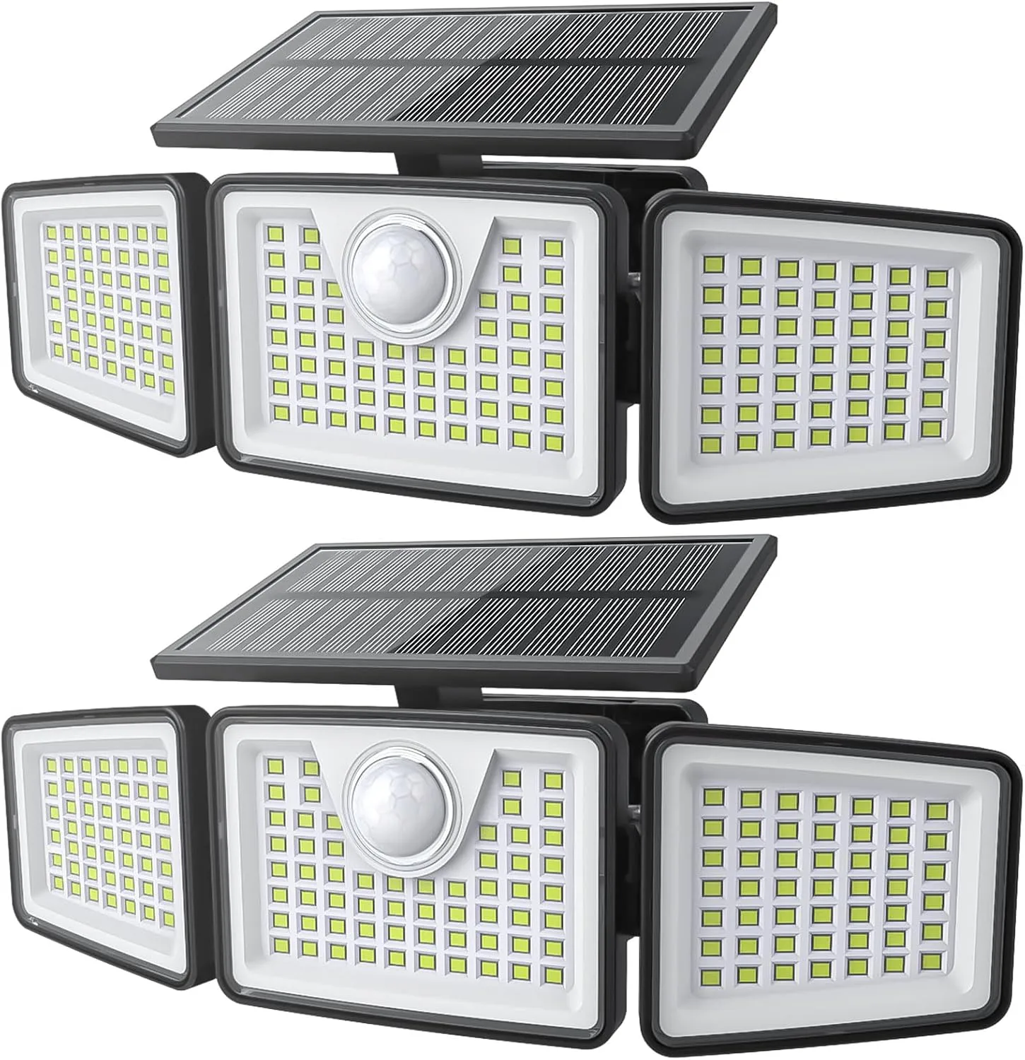 2500LM Solar Lights Outdoor with Motion Sensor,3 Head 270° Wide Angle Street Area Lights,IP65 Waterproof Security Lighting with 3 Modes(Non-Remote,2 Pcs)