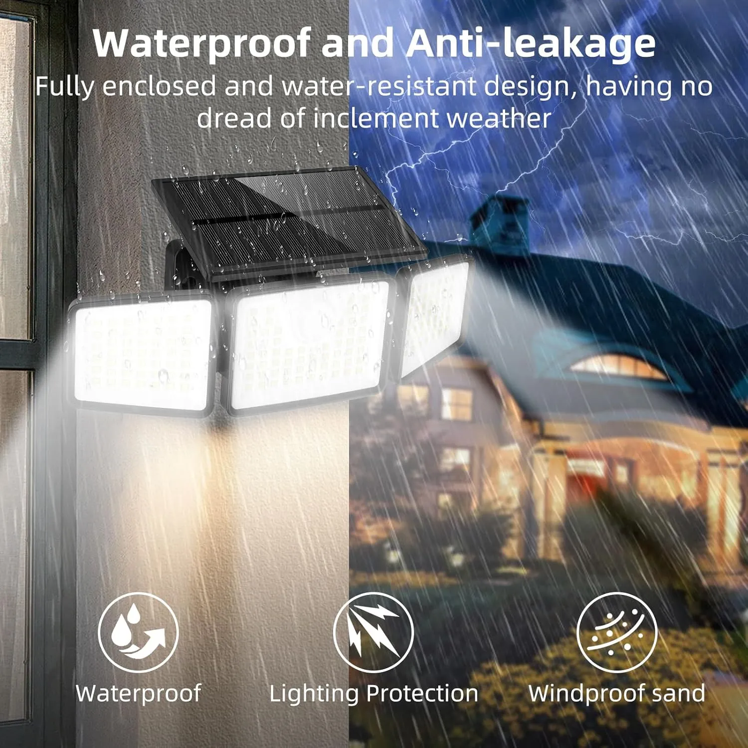 2500LM Solar Lights Outdoor with Motion Sensor,3 Head 270° Wide Angle Street Area Lights,IP65 Waterproof Security Lighting with 3 Modes(Non-Remote,2 Pcs)