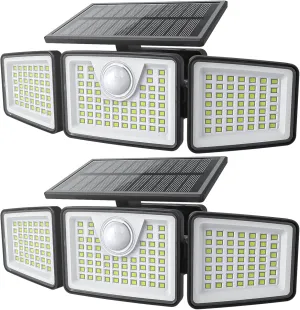 2500LM Solar Lights Outdoor with Motion Sensor,3 Head 270° Wide Angle Street Area Lights,IP65 Waterproof Security Lighting with 3 Modes(Non-Remote,2 Pcs)