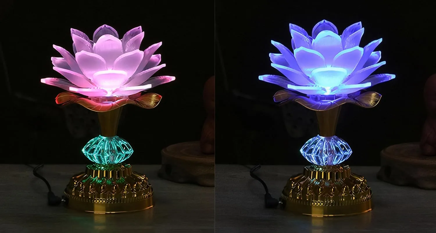 2Pack - Colorful LED Lotus Buddhist Lamp, Gradient Buddha Light for Worship, Prayer and Display, Low Power Consumption, Eco - Friendly Material for Buddha Occasions, Buddhist Supplies - White