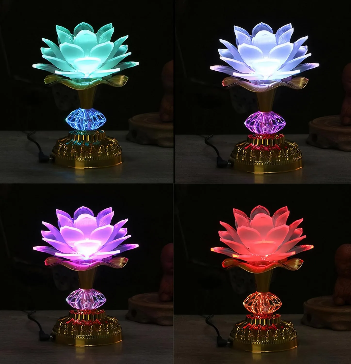 2Pack - Colorful LED Lotus Buddhist Lamp, Gradient Buddha Light for Worship, Prayer and Display, Low Power Consumption, Eco - Friendly Material for Buddha Occasions, Buddhist Supplies - White