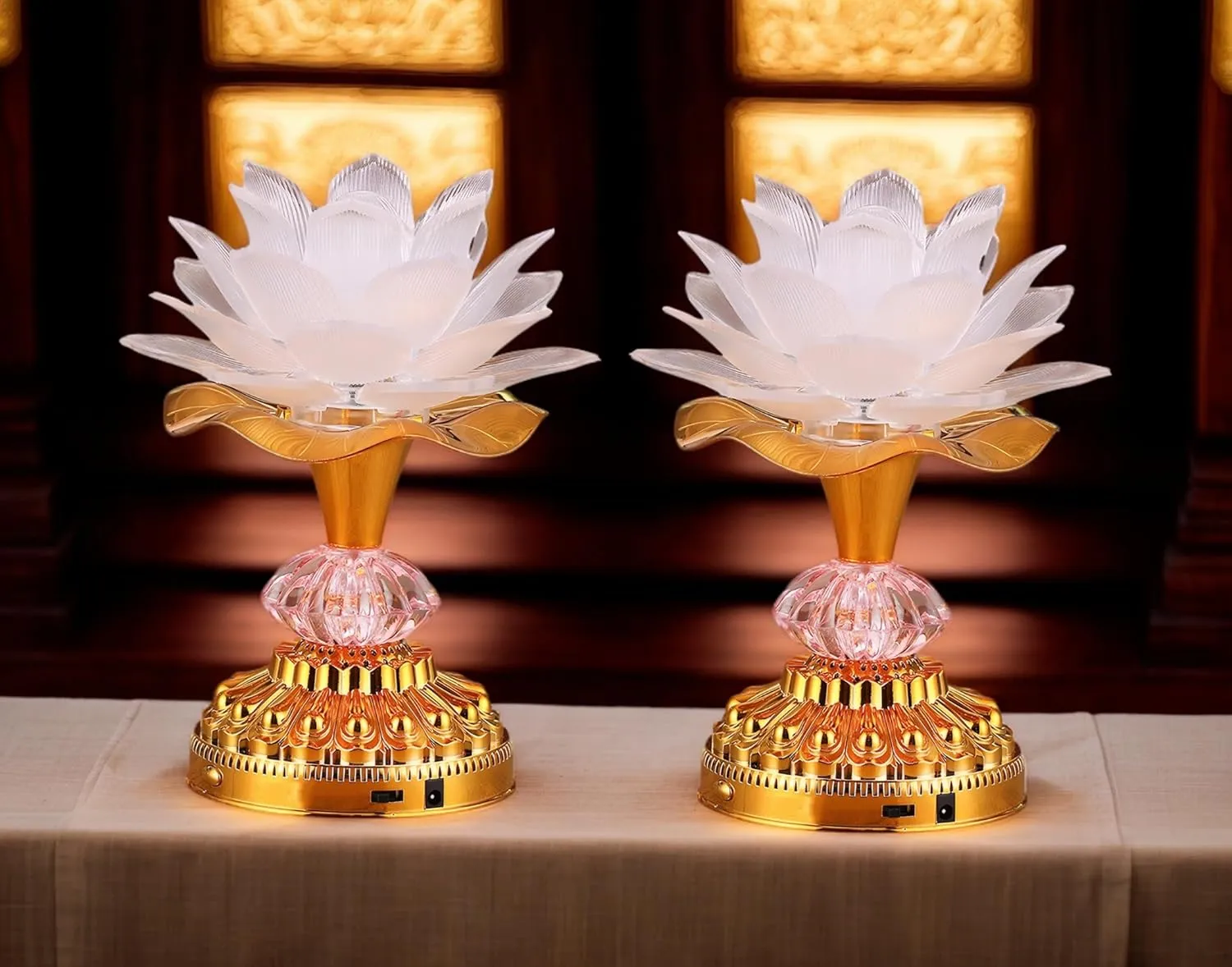 2Pack - Colorful LED Lotus Buddhist Lamp, Gradient Buddha Light for Worship, Prayer and Display, Low Power Consumption, Eco - Friendly Material for Buddha Occasions, Buddhist Supplies - White