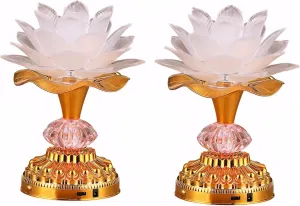 2Pack - Colorful LED Lotus Buddhist Lamp, Gradient Buddha Light for Worship, Prayer and Display, Low Power Consumption, Eco - Friendly Material for Buddha Occasions, Buddhist Supplies - White