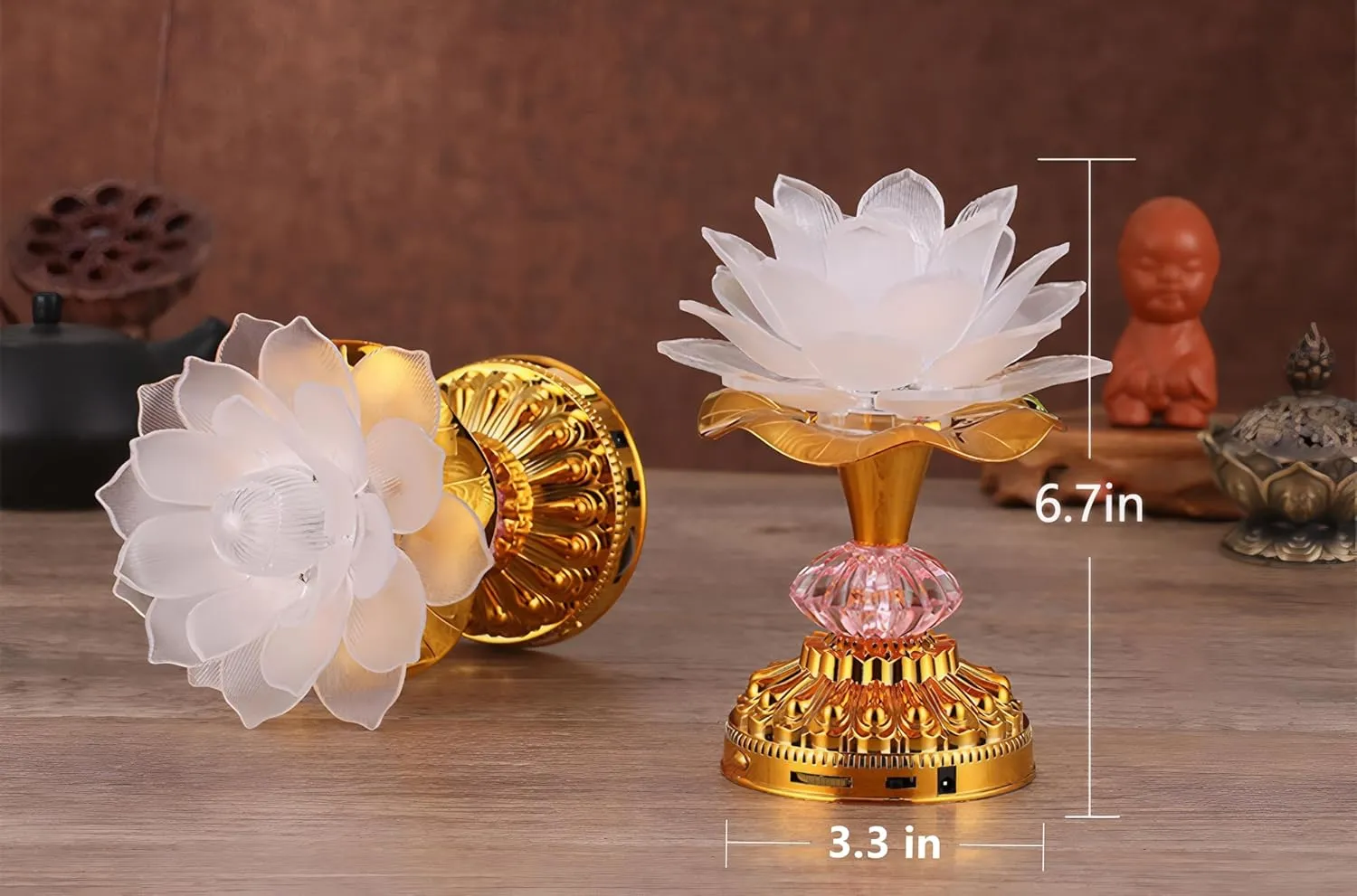 2Pack - Colorful LED Lotus Buddhist Lamp, Gradient Buddha Light for Worship, Prayer and Display, Low Power Consumption, Eco - Friendly Material for Buddha Occasions, Buddhist Supplies - White