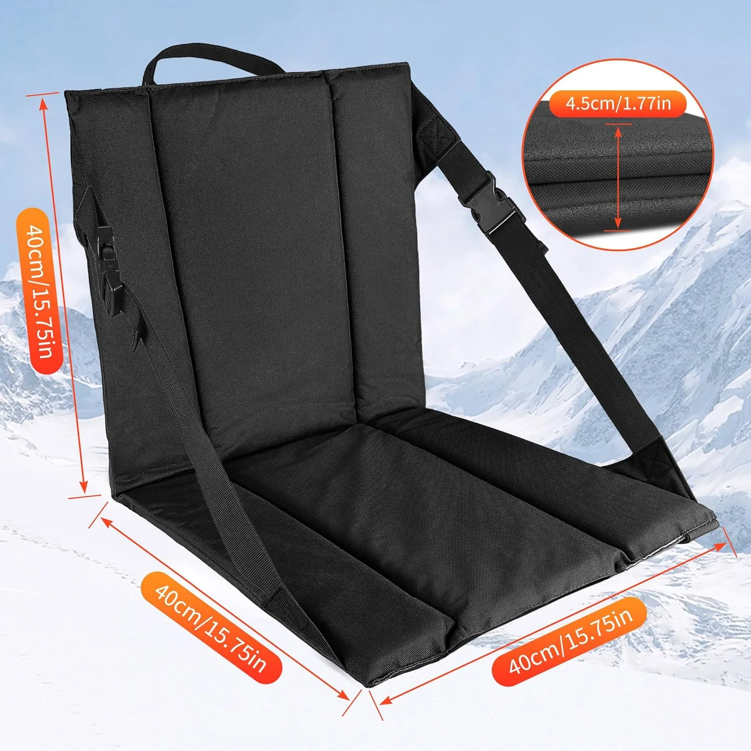 2PCS Portable Stadium Seat Cushion for Bleachers,Folding Lightweight Seat with Backrest,Adjustable Straps,Ideal for Camping,Hiking,Sports Events,Outdoor Concerts